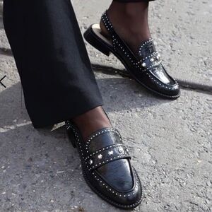 Dolce Vita Hardi Stud Black Leather Slingback Studded Loafers Shoes REVOLVE Sz 7